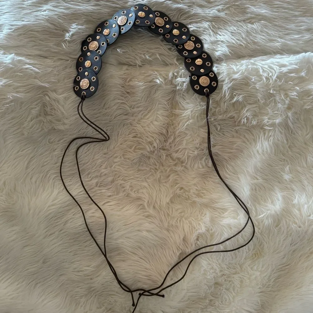 Brown faux leather beaded belt